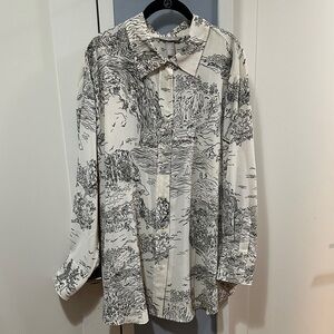 H&M Black and Cream Patterned Shirt Sz XXL